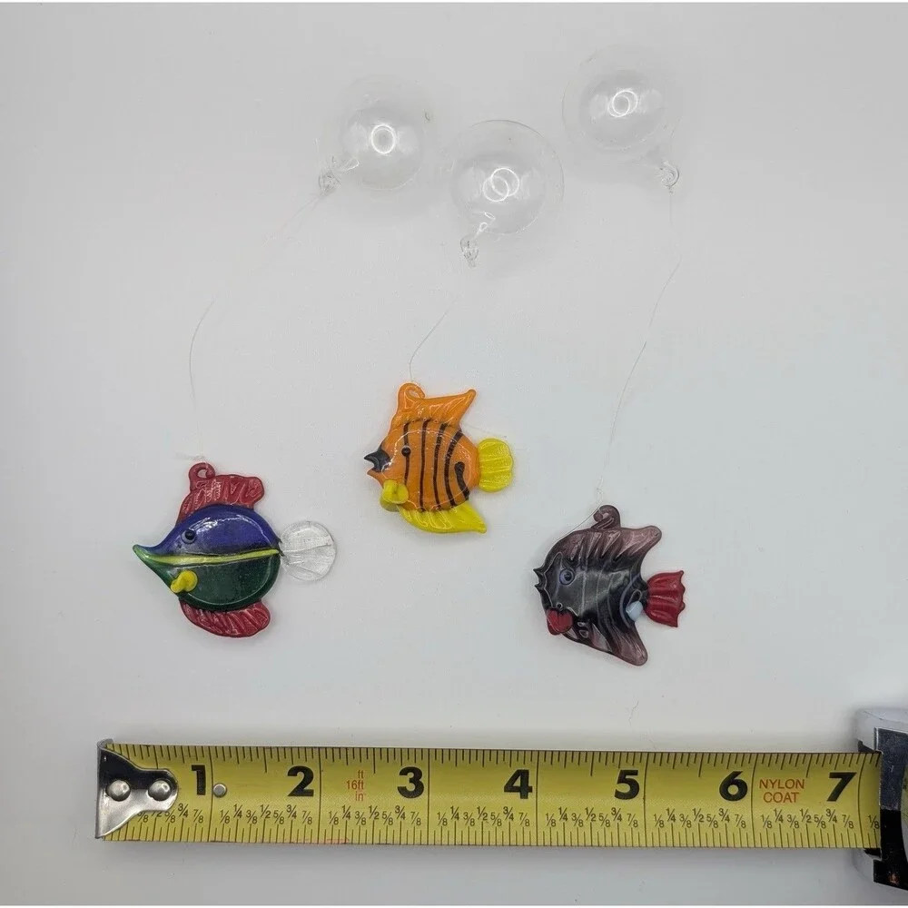 Lot of 3 LS Arts Blown Glass Floating Fish w Bubble Tropical Tank Aquarium Decor